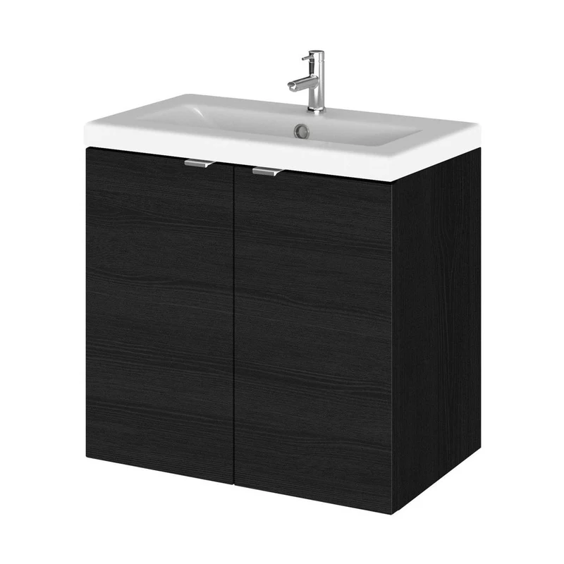 Hudson Reed Fusion 600mm Vanity Unit & Ceramic Basin Contemp Charcoal Black MFC Textured Woodgrain 579x605x360mm - CBI636A
