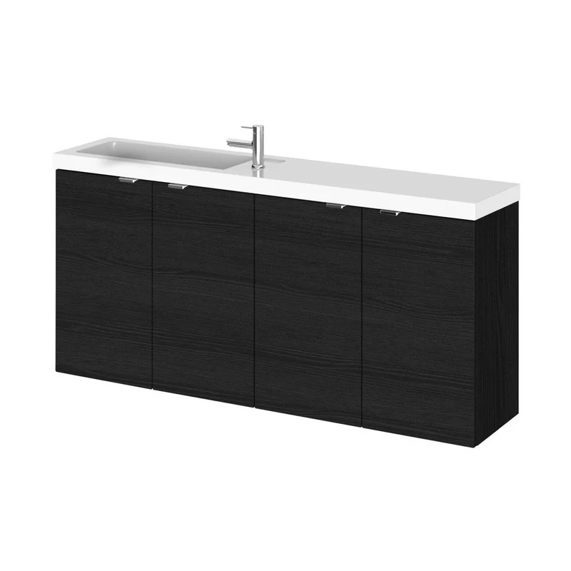 Hudson Reed Fusion 1200mm Vanity Unit & Basin - Compact Contemp Charcoal Black MFC Textured Woodgrain 579x1205x260mm