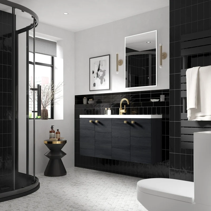 Hudson Reed Fusion 1200mm Vanity Unit & Basin - Compact Contemp Charcoal Black MFC Textured Woodgrain 579x1205x260mm