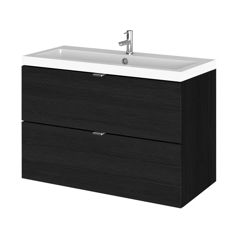 Hudson Reed Fusion 800mm Vanity Unit & Basin Contemp Charcoal Black MFC Textured Woodgrain 579x805x360mm