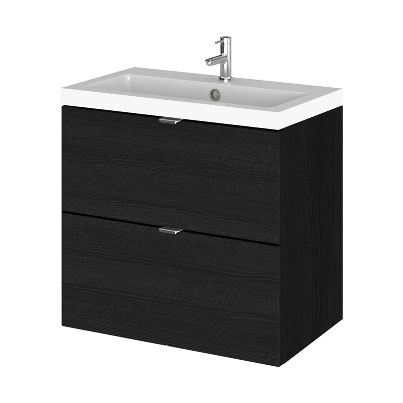 Hudson Reed Fusion 600mm Vanity Unit & Basin Contemp Charcoal Black MFC Textured Woodgrain 579x605x360mm - CBI630