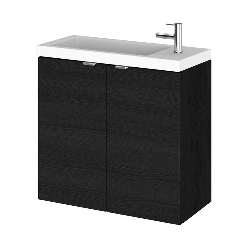 Hudson Reed Fusion 600mm Vanity Unit & Basin Contemp Charcoal Black MFC Textured Woodgrain 579x605x255mm