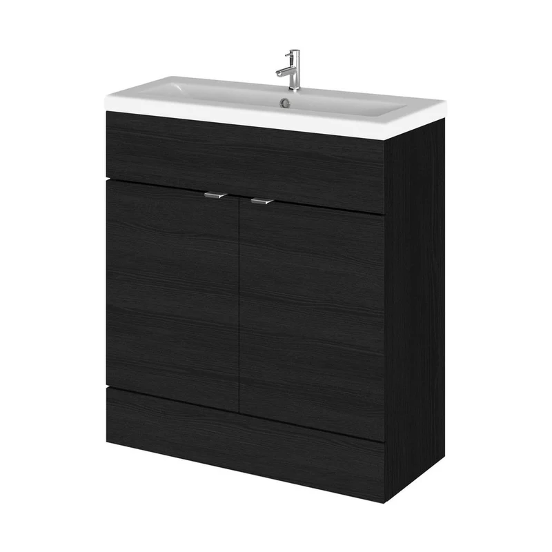 Hudson Reed Fusion 800mm Vanity Unit & Ceramic Basin Contemp Charcoal Black MFC Textured Woodgrain 904x805x360mm