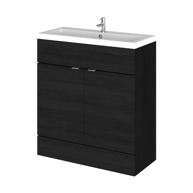 Hudson Reed Fusion 800mm Vanity Unit & Basin Contemp Charcoal Black MFC Textured Woodgrain 904x805x360mm