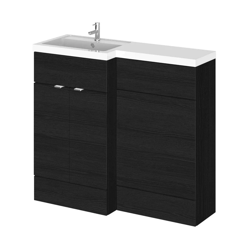 Hudson Reed Fusion 1000mm Left Hand Combination Contemp Charcoal Black MFC Textured Woodgrain 904x1005x360mm