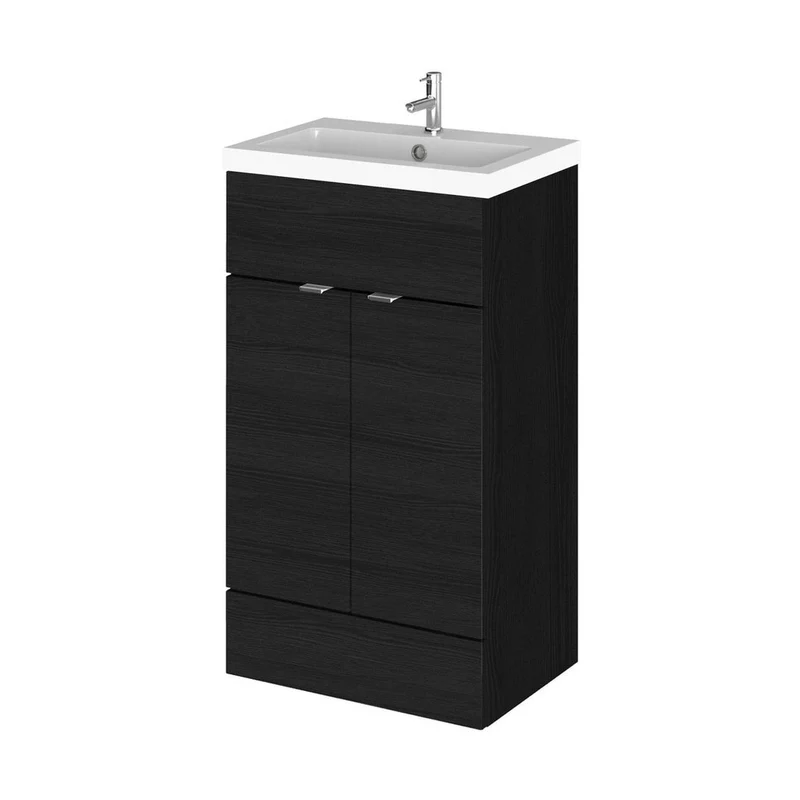 Hudson Reed Fusion 500mm Vanity Unit & Basin Contemp Charcoal Black MFC Textured Woodgrain 904x505x360mm