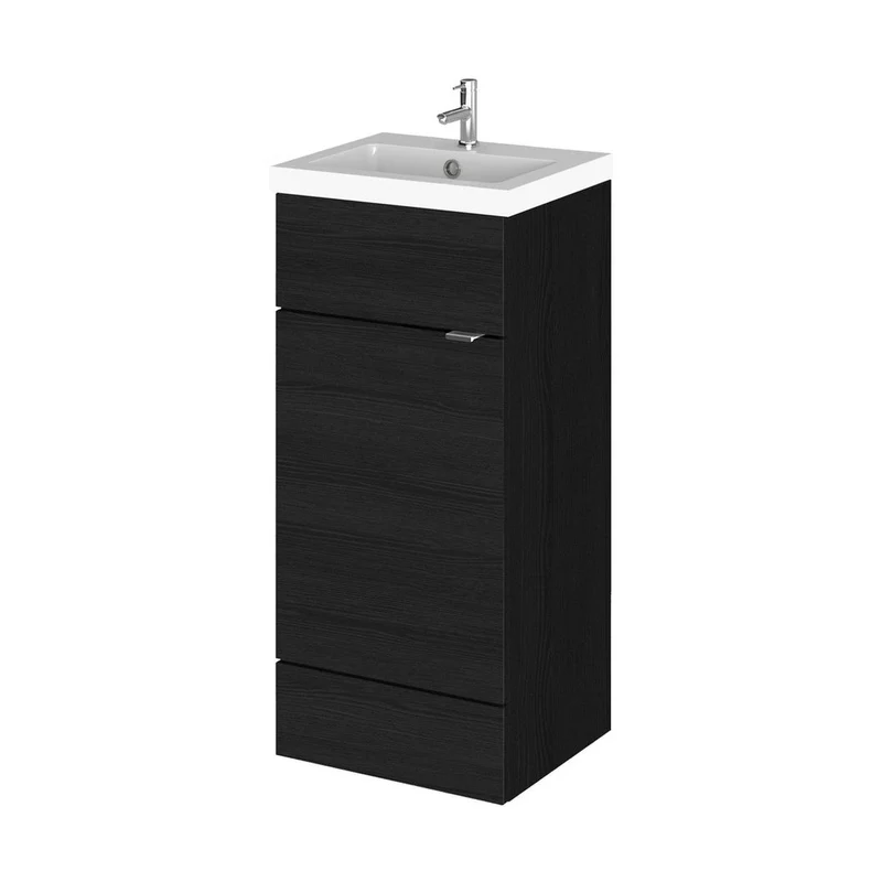 Hudson Reed Fusion 400mm Vanity Unit & Basin Contemp Charcoal Black MFC Textured Woodgrain 904x405x400mm