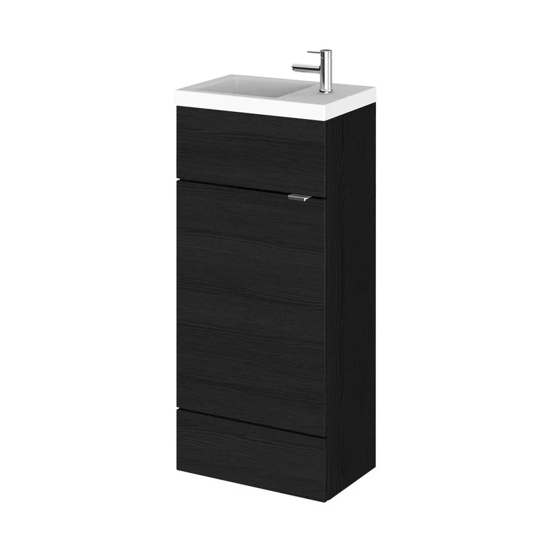 Hudson Reed Fusion 400mm Vanity Unit & Basin - Compact Contemp Charcoal Black MFC Textured Woodgrain 904x405x260mm