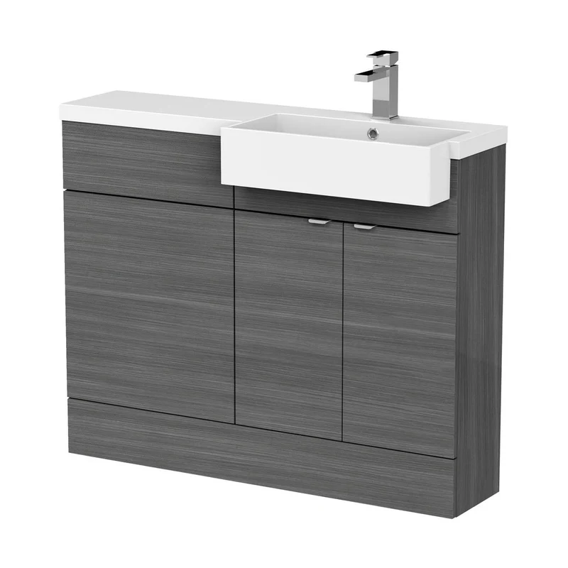 Hudson Reed Fusion 1100mm Combination Unit & Right Hand Semi Recessed Basin Contemp Anthracite Woodgrain MFC Textured Woodgrain 904x1105x360mm - CBI551