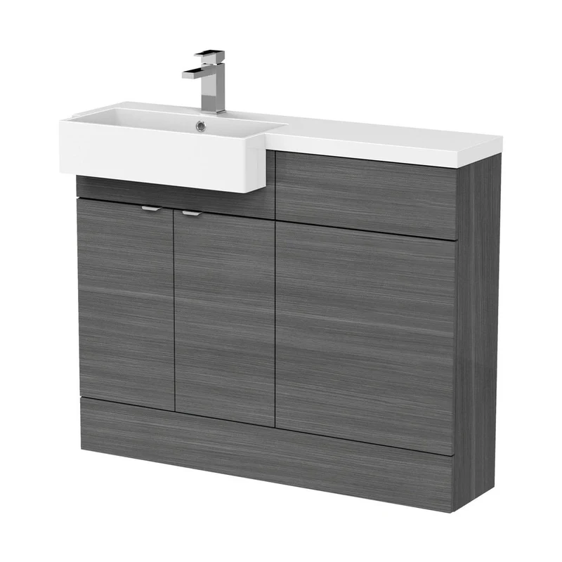 Hudson Reed Fusion 1100mm Combination Unit & Left Hand Semi Recessed Basin Contemp Anthracite Woodgrain MFC Textured Woodgrain 904x1105x360mm - CBI550