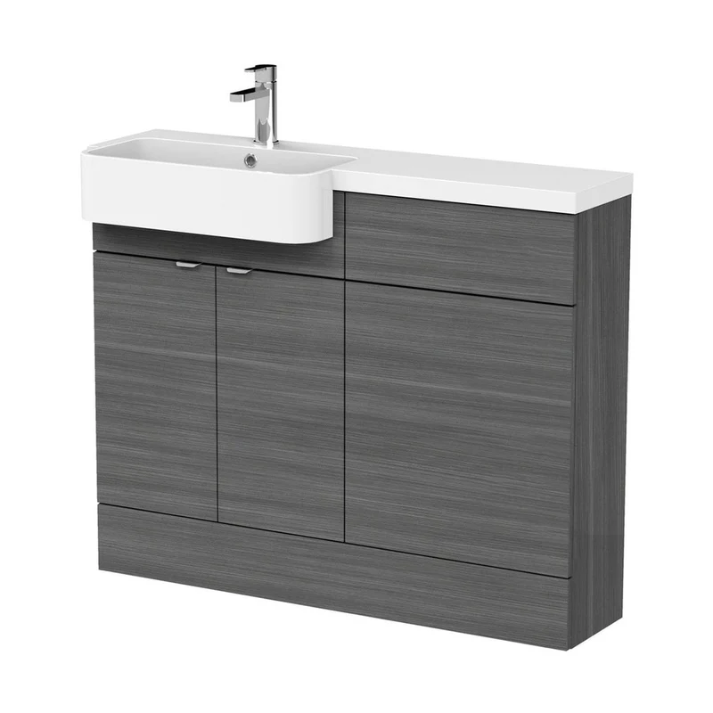 Hudson Reed Fusion 1100mm Combination Unit & Left Hand Semi Recessed Basin Contemp Anthracite Woodgrain MFC Textured Woodgrain 904x1105x360mm - CBI546