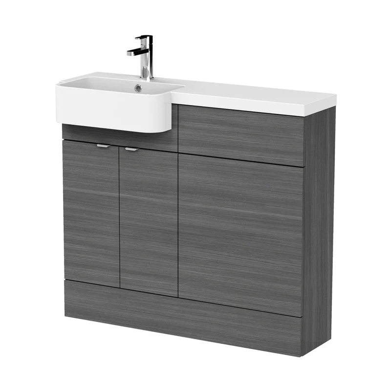 Hudson Reed Fusion 1000mm Combination Unit & Left Hand Semi Recessed Basin Contemp Anthracite Woodgrain MFC Textured Woodgrain 904x1005x360mm - CBI544