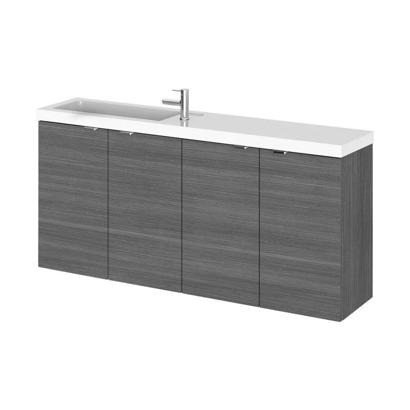 Hudson Reed Fusion 1200mm Vanity Unit & Basin - Compact Contemp Anthracite Woodgrain MFC Textured Woodgrain 579x1205x260mm
