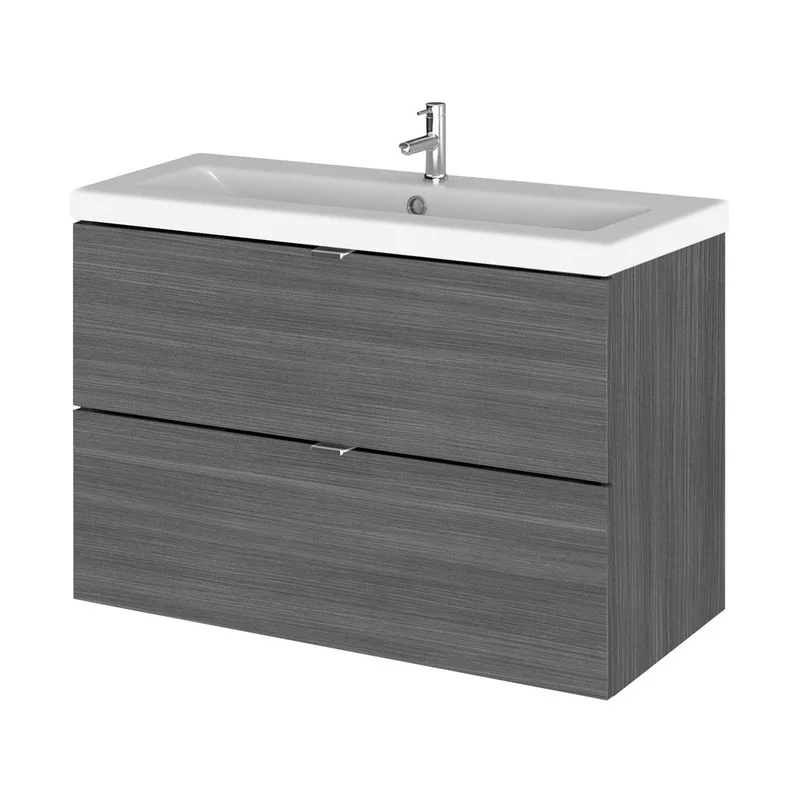 Hudson Reed Fusion 800mm Vanity Unit & Ceramic Basin Contemp Anthracite Woodgrain MFC Textured Woodgrain 579x805x360mm