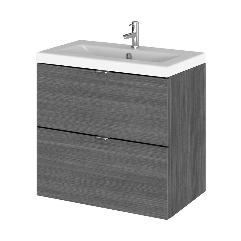 Hudson Reed Fusion 600mm Vanity Unit & Ceramic Basin Contemp Anthracite Woodgrain MFC Textured Woodgrain 579x605x360mm - CBI530A