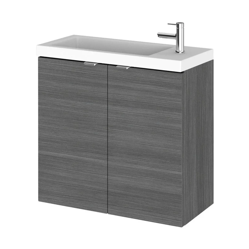 Hudson Reed Fusion 600mm Vanity Unit & Basin Contemp Anthracite Woodgrain MFC Textured Woodgrain 579x605x255mm