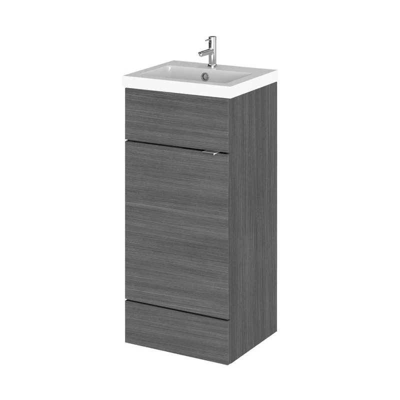 Hudson Reed Fusion 400mm Vanity Unit & Basin Contemp Anthracite Woodgrain MFC Textured Woodgrain 904x405x400mm