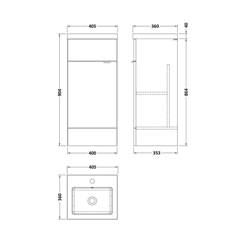 Hudson Reed Fusion 400mm Vanity Unit & Basin Contemp Anthracite Woodgrain MFC Textured Woodgrain 904x405x400mm