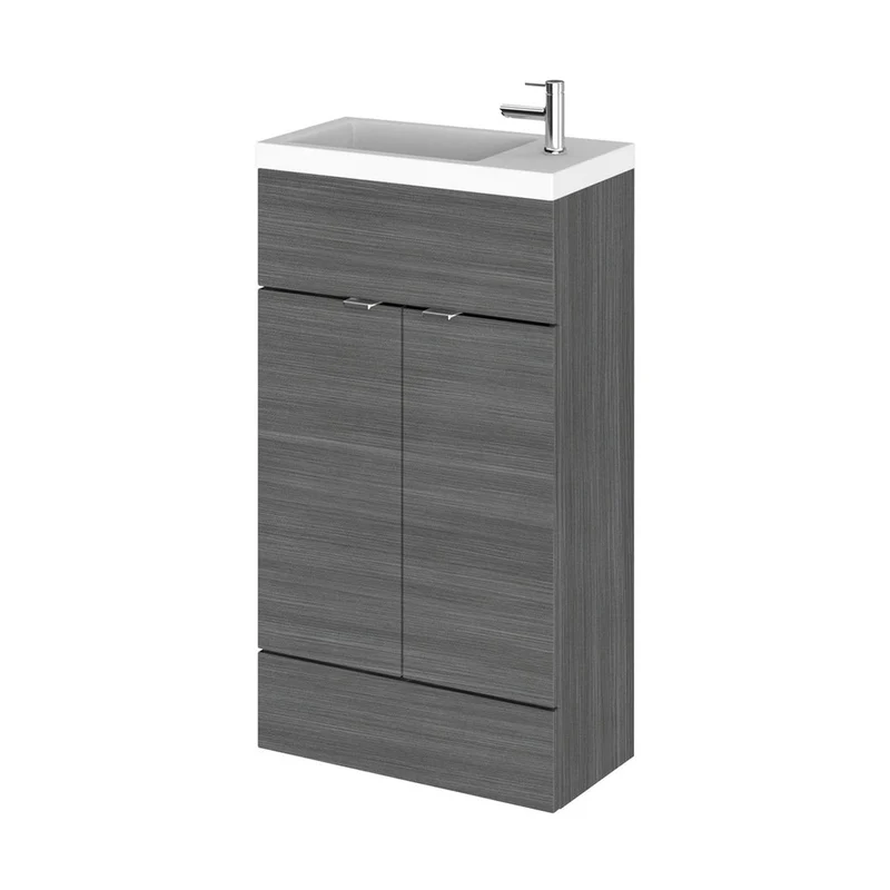 Hudson Reed Fusion 500mm Vanity Unit & Basin - Compact Contemp Anthracite Woodgrain MFC Textured Woodgrain 904x505x260mm