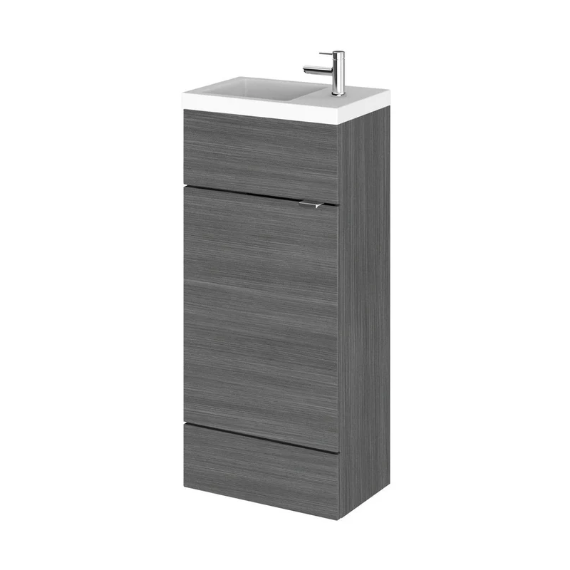 Hudson Reed Fusion 400mm Vanity Unit & Basin - Compact Contemp Anthracite Woodgrain MFC Textured Woodgrain 904x405x260mm