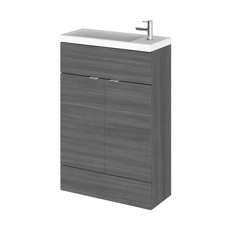 Hudson Reed Fusion 600mm Vanity Unit & Basin - Compact Contemp Anthracite Woodgrain MFC Textured Woodgrain 904x605x260mm