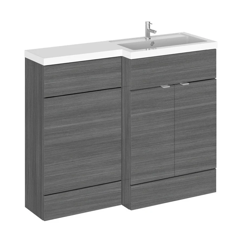 Hudson Reed Fusion 1100mm Right Hand Combination Contemp Anthracite Woodgrain MFC Textured Woodgrain 904x1105x360mm