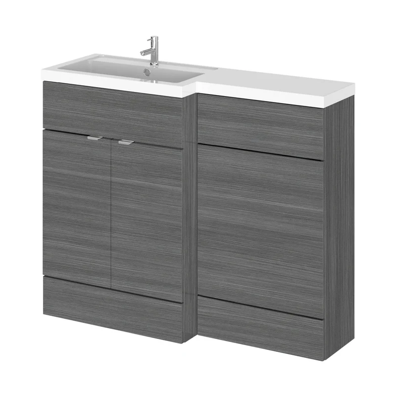 Hudson Reed Fusion 1100mm Left Hand Combination Contemp Anthracite Woodgrain MFC Textured Woodgrain 904x1105x360mm
