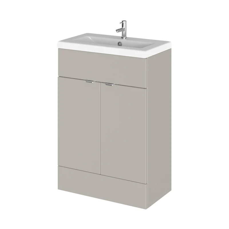 Hudson Reed Fusion 600mm Vanity Unit & Basin Contemp Pebble Grey MFC Smooth Matt 904x610x370mm