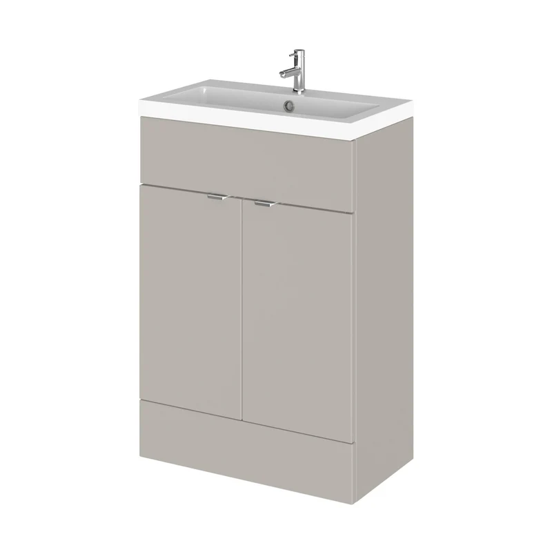 Hudson Reed Fusion 600mm Vanity Unit & Basin Contemp Pebble Grey MFC Smooth Matt 904x603x355mm