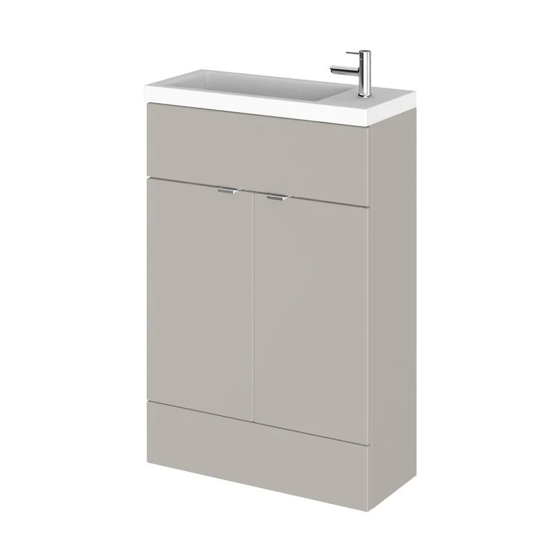 Hudson Reed Fusion 600mm Compact Vanity Unit & Basin Contemp Pebble Grey MFC Smooth Matt 904x503x355mm