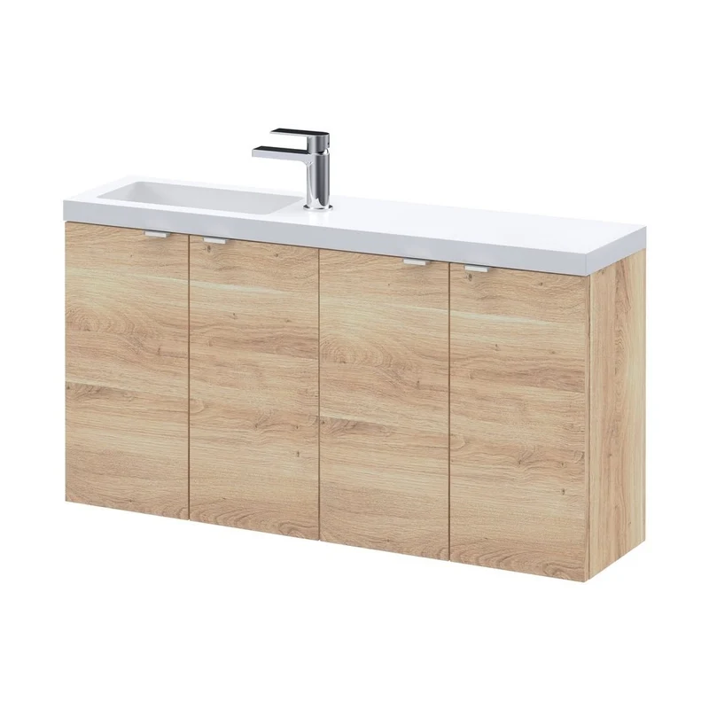 Hudson Reed Fusion 1000mm Combination Vanity Compact Contemp Bleached Oak MFC Textured Woodgrain 580x1003x283mm