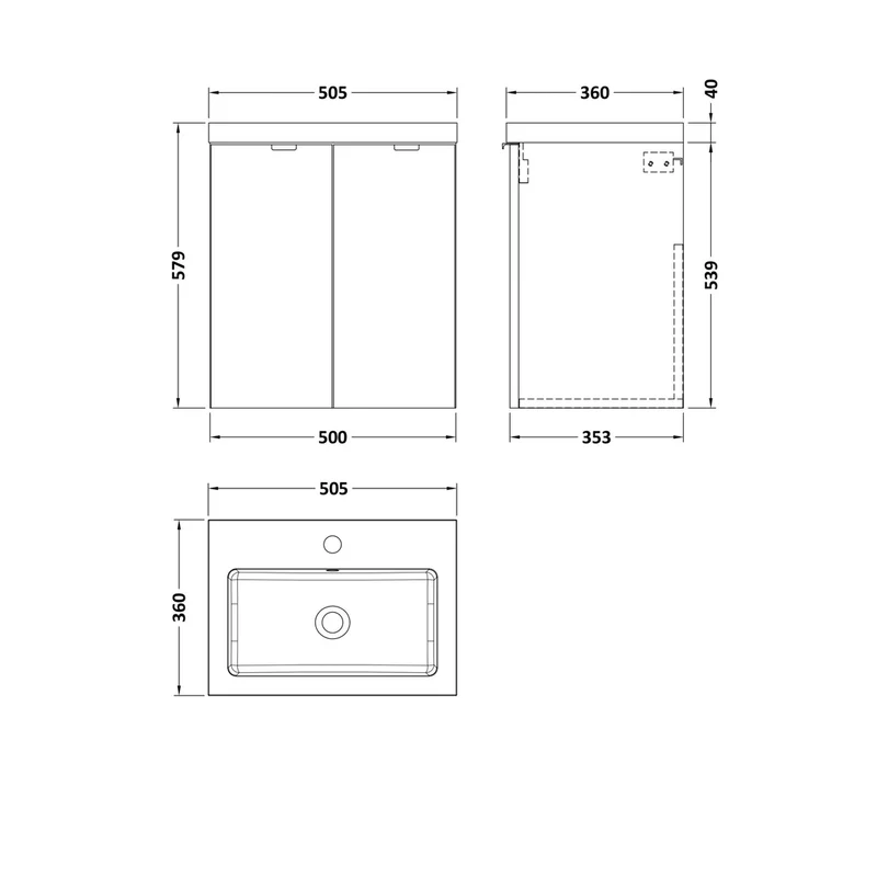 Hudson Reed Fusion 500mm 2-door Wall Hung Unit & Basin Contemp Bleached Oak MFC Textured Woodgrain 580x503x383mm