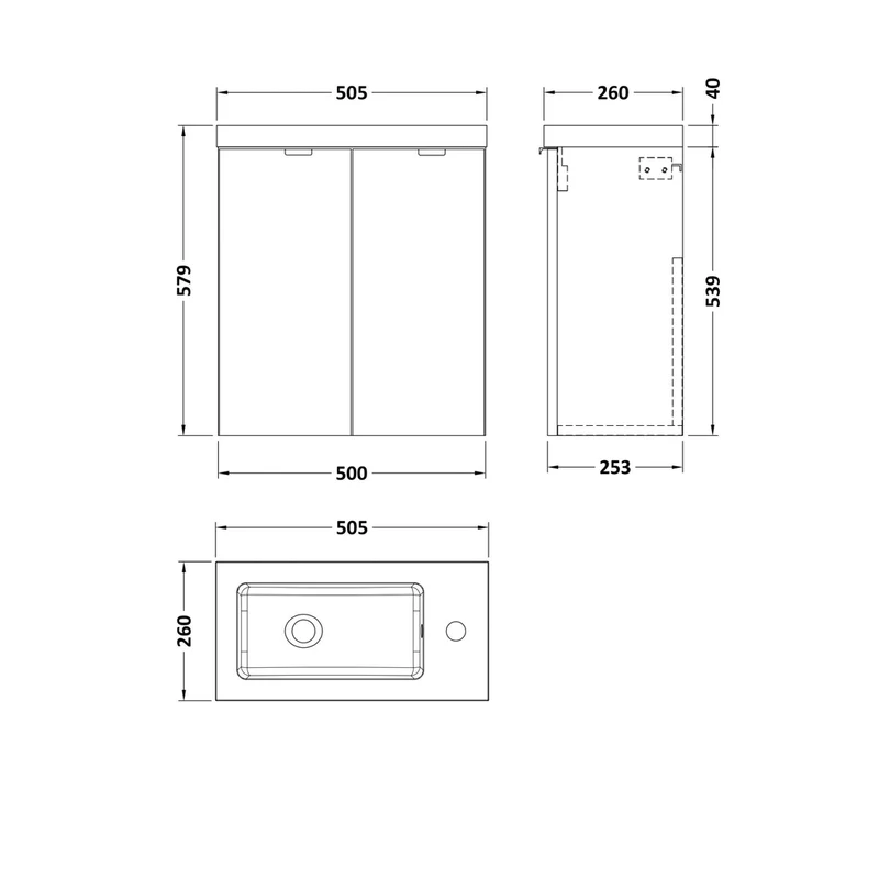 Hudson Reed Fusion 500mm 2-door Wall Hung Unit & Basin Contemp Bleached Oak MFC Textured Woodgrain 580x503x283mm