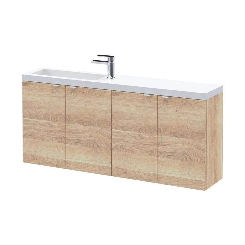 Hudson Reed Fusion 1200mm Wh 4-door Vanity & Slimline Basin Contemp Bleached Oak MFC Textured Woodgrain 580x1205x283mm
