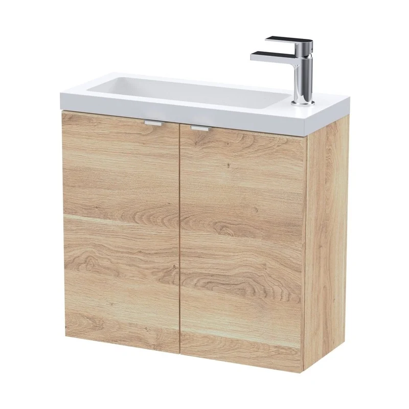 Hudson Reed Fusion 600mm 2-door Wall Hung Unit & Basin Contemp Bleached Oak MFC Textured Woodgrain 580x603x283mm