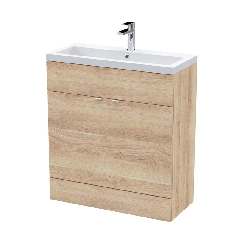 Hudson Reed Fusion 800mm Vanity Unit & Basin Contemp Bleached Oak MFC Textured Woodgrain 904x803x355mm
