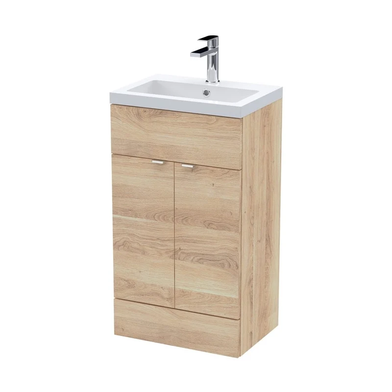 Hudson Reed Fusion 500mm Vanity Unit & Basin Contemp Bleached Oak MFC Textured Woodgrain 904x503x355mm