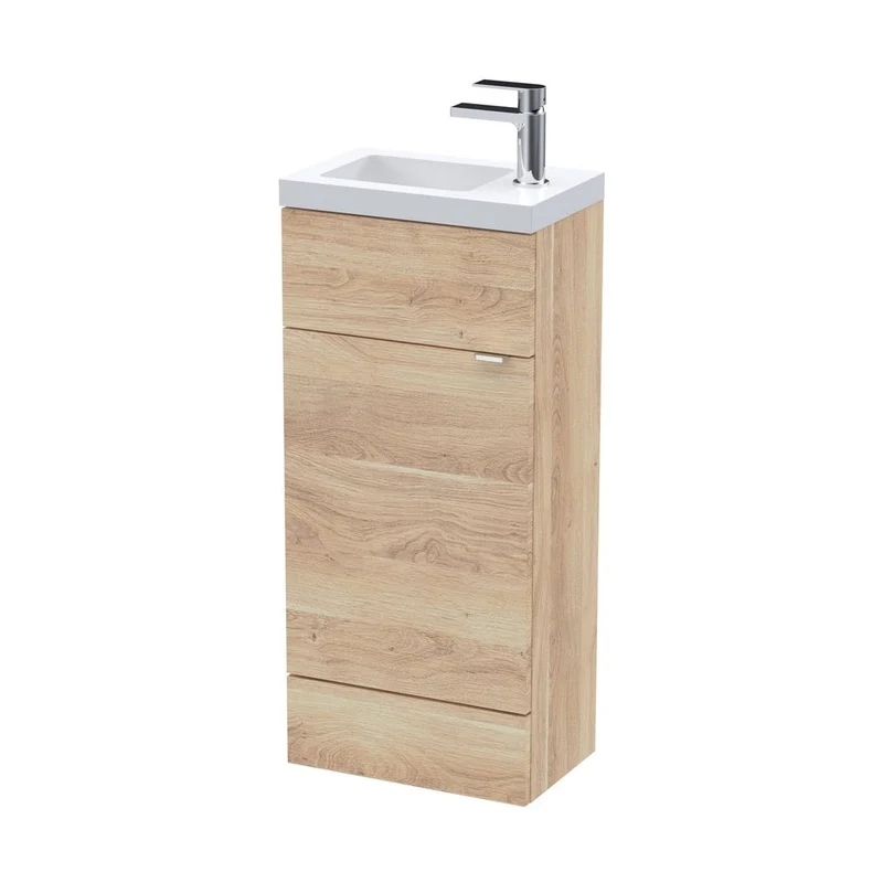 Hudson Reed Fusion 400mm Compact Vanity Unit & Basin Contemp Bleached Oak MFC Textured Woodgrain 904x403x255mm