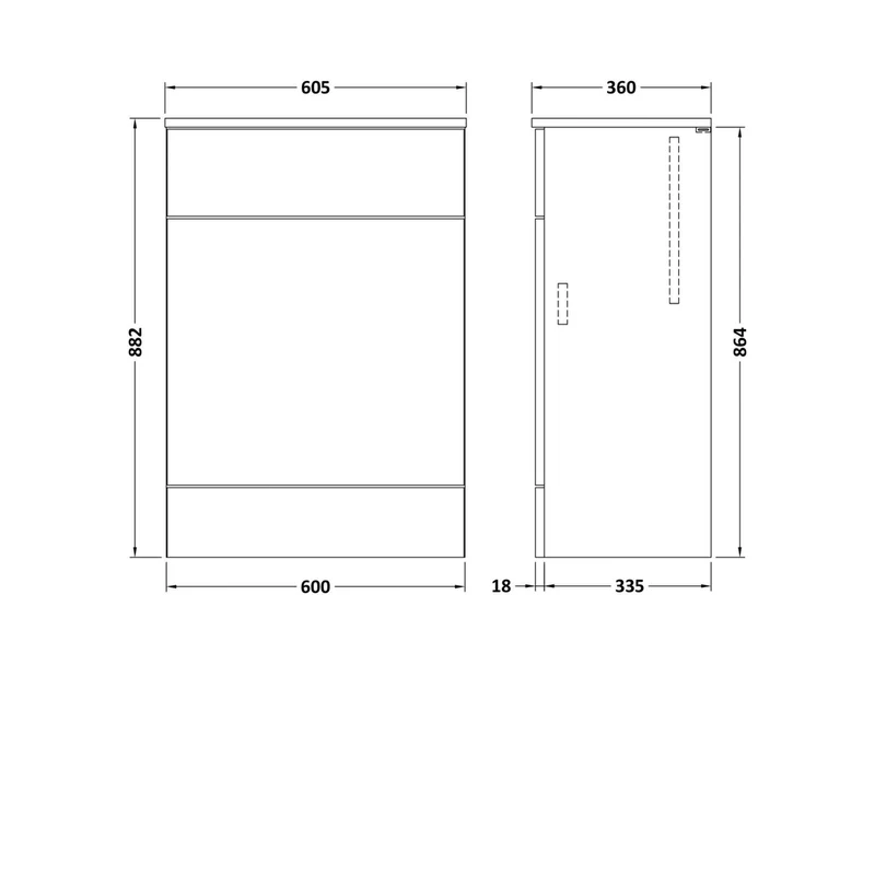 Hudson Reed Fusion 600mm Wc Unit (355mm Deep) Contemp Bleached Oak MFC Textured Woodgrain 882x605x360mm
