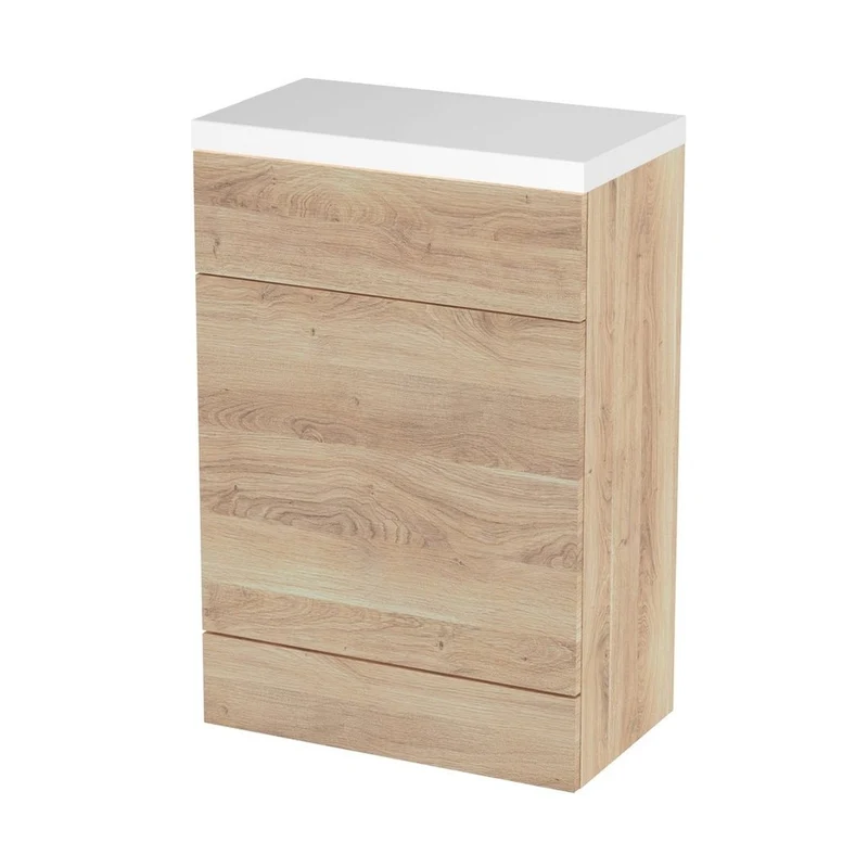 Hudson Reed Fusion 600mm Wc Unit & Polymarble Top Contemp Bleached Oak MFC Textured Woodgrain 904x603x355mm