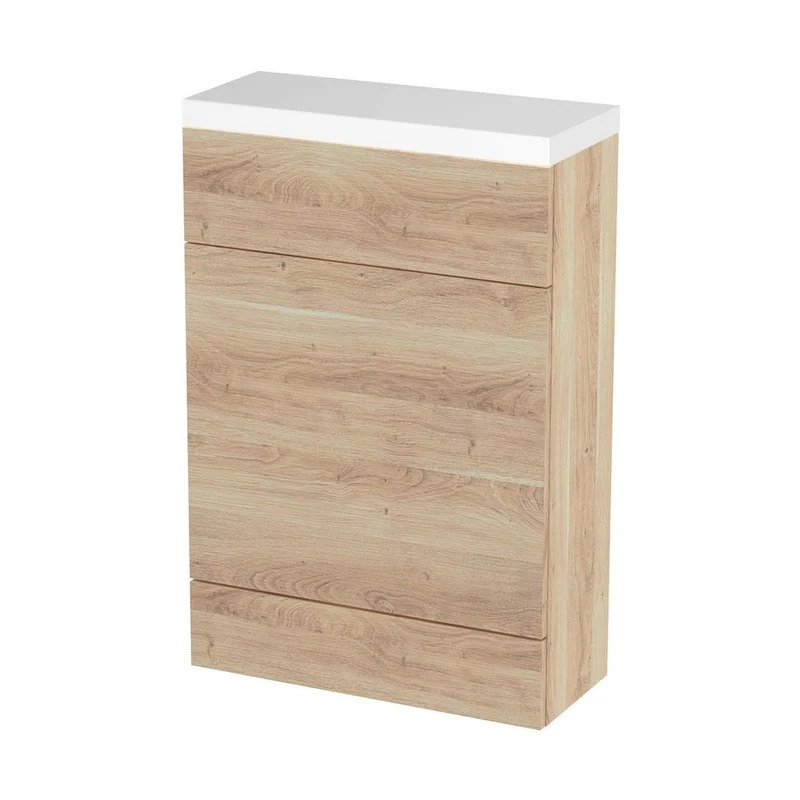 Hudson Reed Fusion 600mm Compact Wc Unit & Polymarble Top Contemp Bleached Oak MFC Textured Woodgrain 904x603x255mm