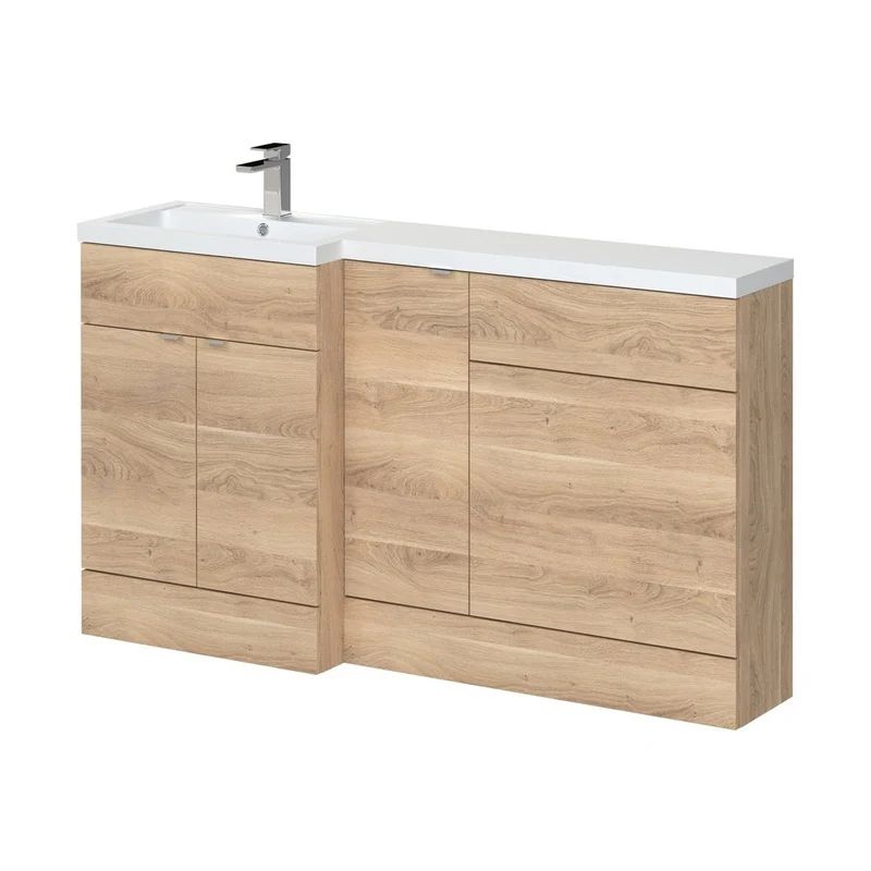 Hudson Reed Fusion 1500mm Left Hand Combination Contemp Bleached Oak MFC Textured Woodgrain 904x1503x355mm