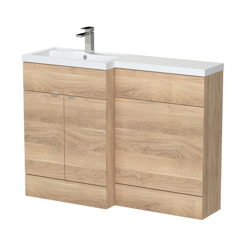 Hudson Reed Fusion 1200mm Left Hand Combination Contemp Bleached Oak MFC Textured Woodgrain 904x1203x355mm - CBI3009