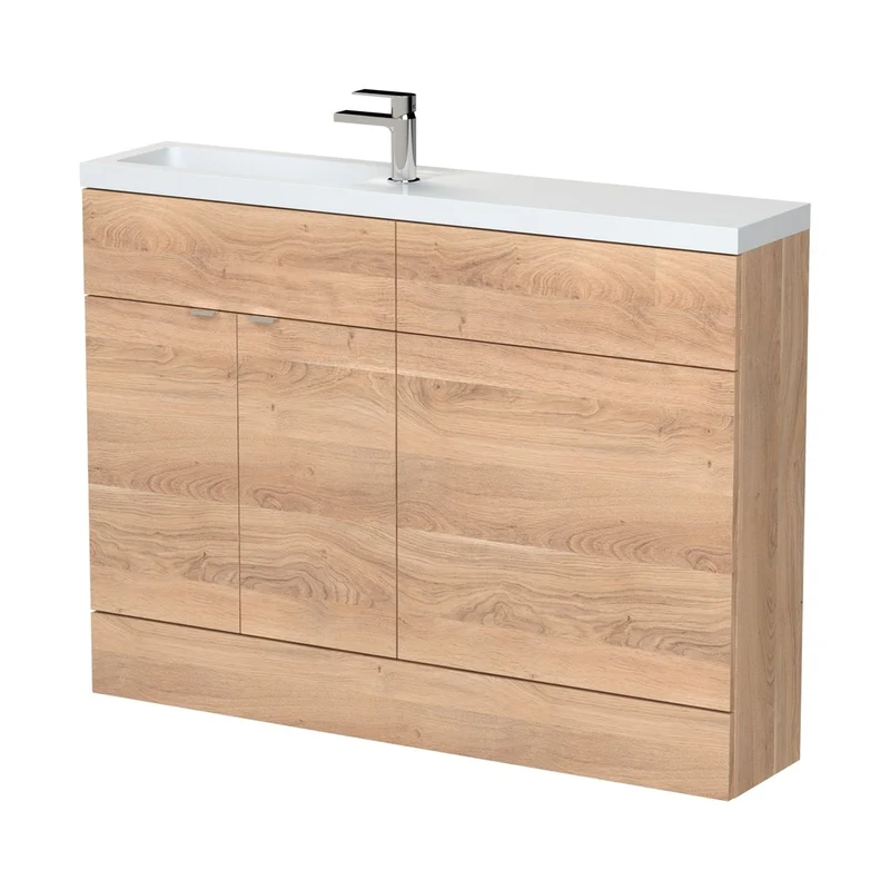 Hudson Reed Fusion 1200mm Combination - Compact Contemp Bleached Oak MFC Textured Woodgrain 904x1203x255mm