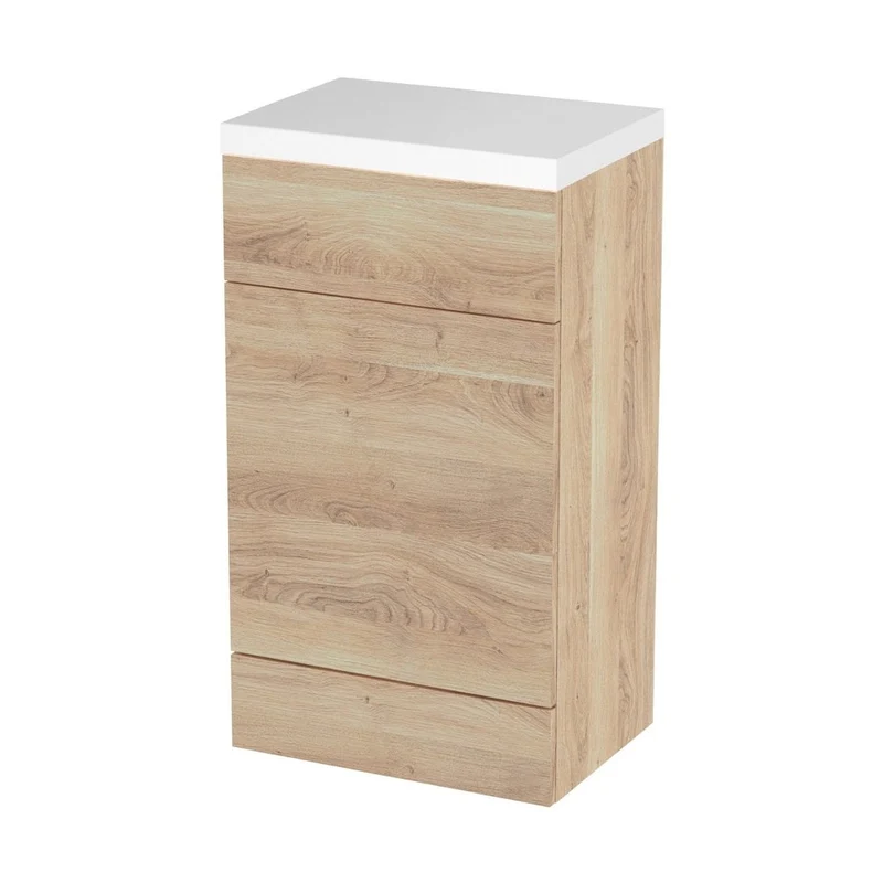 Hudson Reed Fusion 500mm Wc Unit & Polymarble Top Contemp Bleached Oak MFC Textured Woodgrain 904x503x355mm