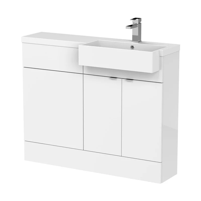 Hudson Reed Fusion 1100mm Combination Unit & Right Hand Semi Recessed Basin Contemp Gloss White MFC Painted Gloss 904x1105x360mm - CBI151