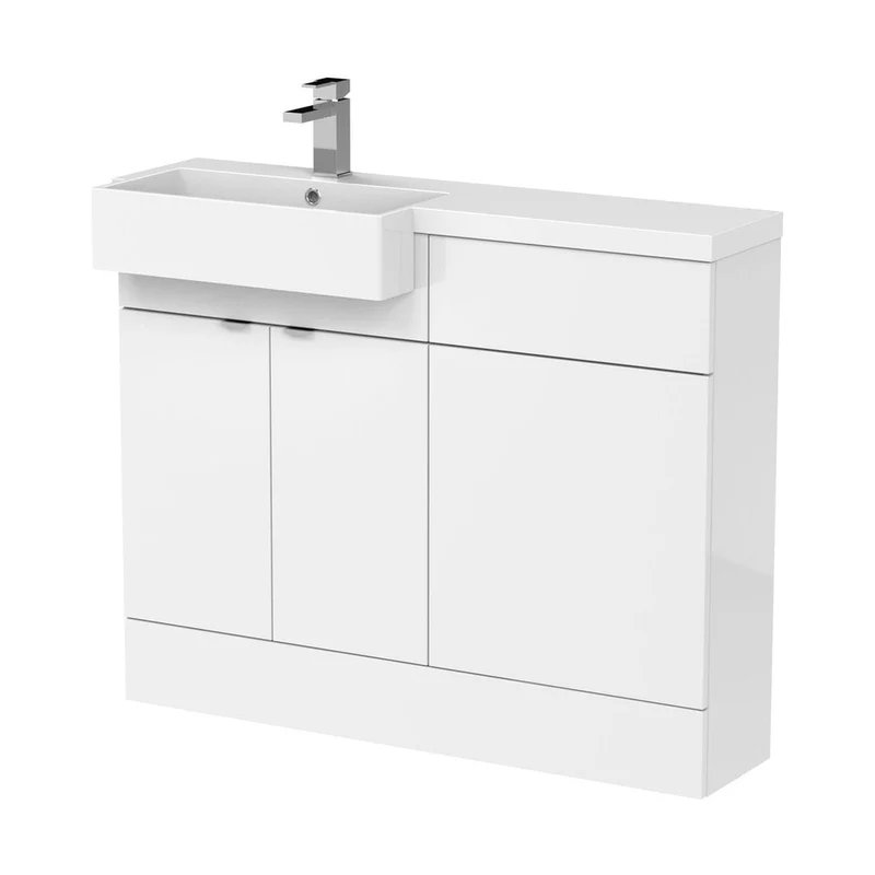 Hudson Reed Fusion 1100mm Combination Unit & Left Hand Semi Recessed Basin Contemp Gloss White MFC Painted Gloss 904x1105x360mm - CBI150