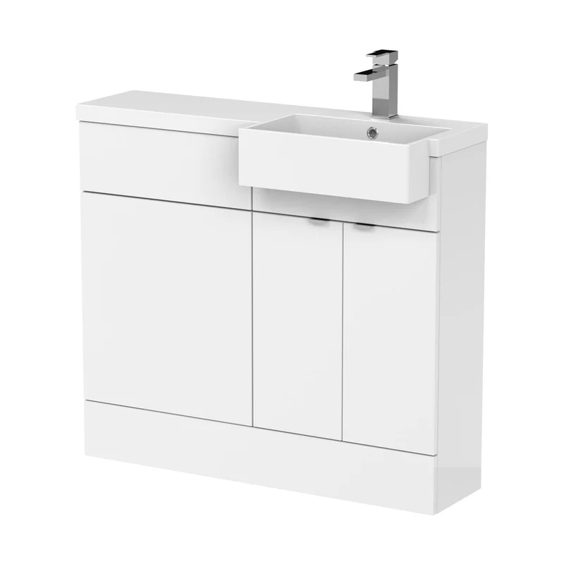 Hudson Reed Fusion 1000mm Combination Unit & Right Hand Semi Recessed Basin Contemp Gloss White MFC Painted Gloss 904x1005x360mm - CBI149