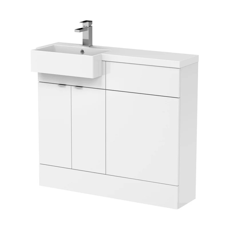 Hudson Reed Fusion 1000mm Combination Unit & Left Hand Semi Recessed Basin Contemp Gloss White MFC Painted Gloss 904x1005x360mm - CBI148