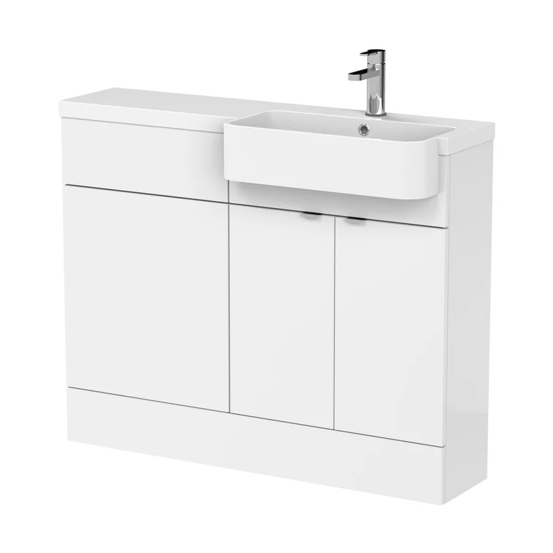 Hudson Reed Fusion 1100mm Combination Unit & Right Hand Semi Recessed Basin Contemp Gloss White MFC Painted Gloss 904x1105x360mm - CBI147
